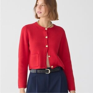 Red XS Emilie Patch Pocket Sweater Lady Jacket from J Crew